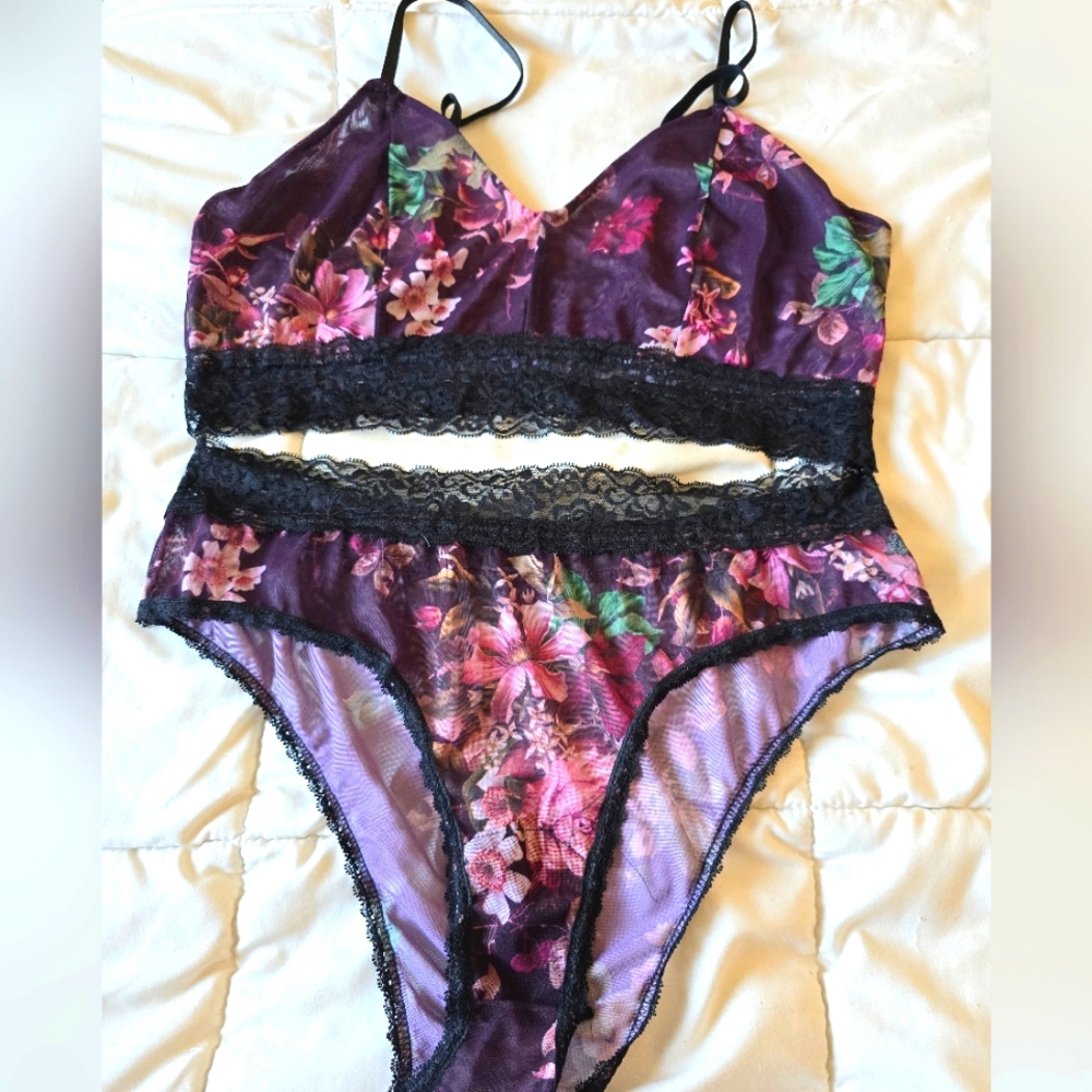 SHEIN Floral Bralette Panty Set Nwot Plus Size Curvy